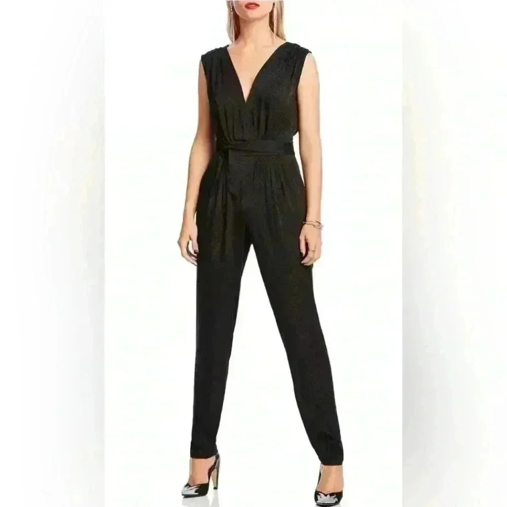 Lini Women's Black Fiona Tie-Waist Sleeveless V-Neck Jumpsuit Size 4
